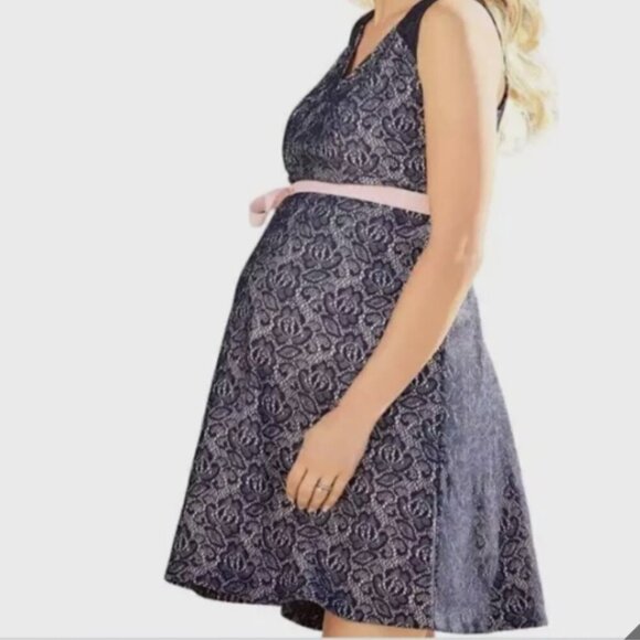 Motherhood Maternity Gender Reveal Lace Overlay Sleeveless Dress NWT - Picture 3 of 16